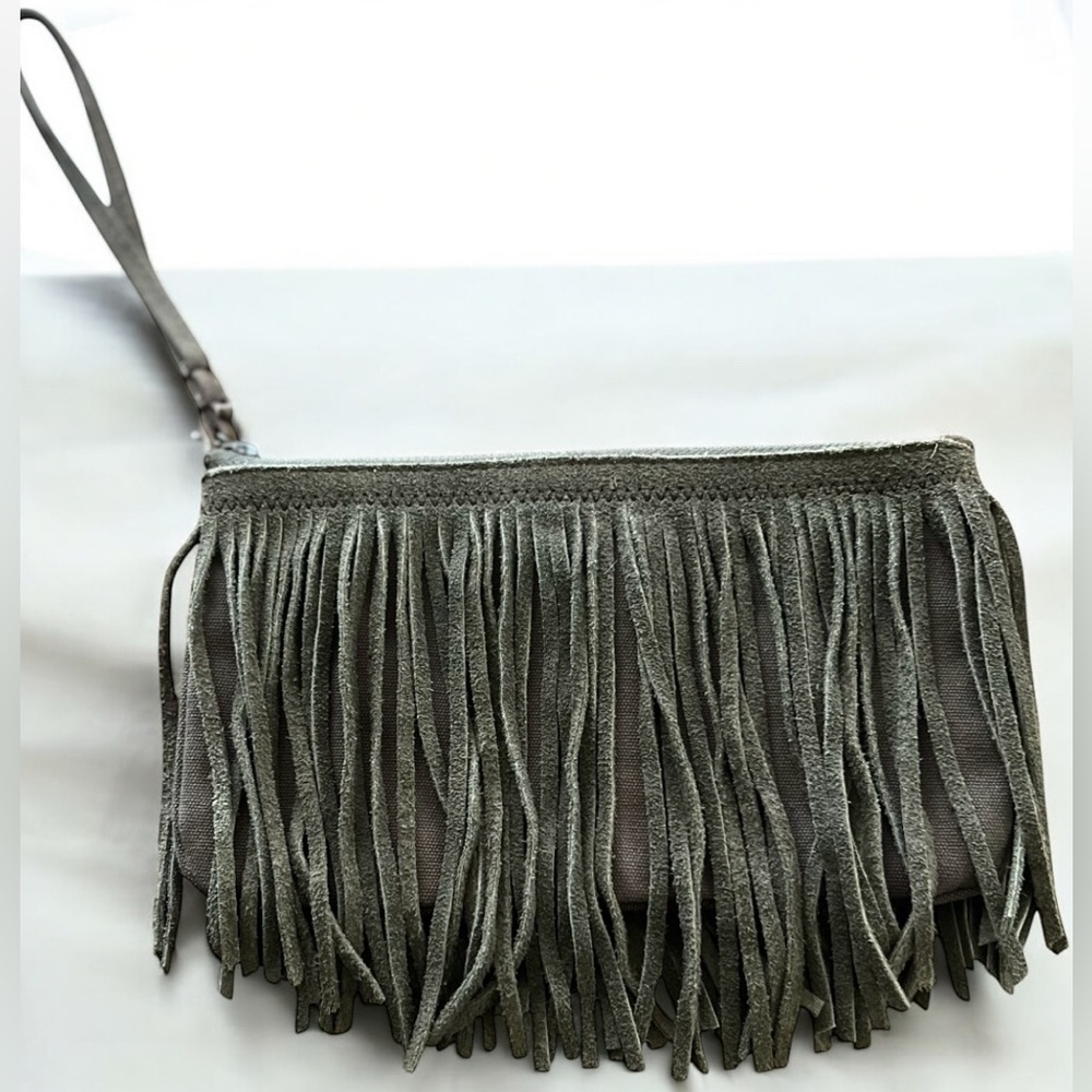 American Eagle Outfitters Fringe Suede Wristlet - Olive Green - Picture 2 of 9